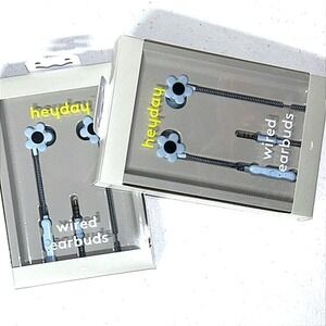 Heyday Wired Earbuds Blue Daisy Floral Earphones 3.5mm Lot of 2‎